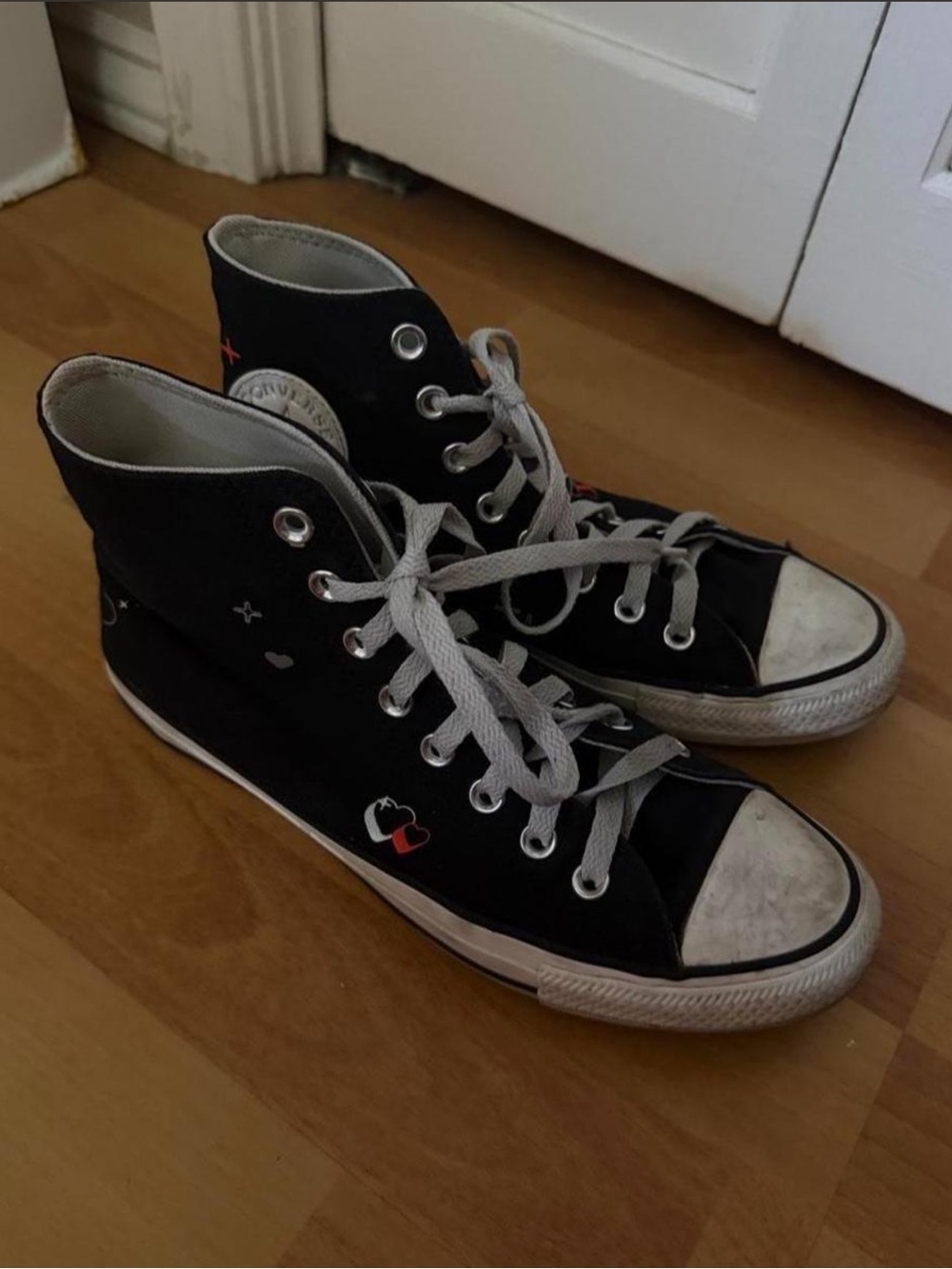 Converse Black High-Top Canvas Valentine’s day Sneakers with Heart Accent